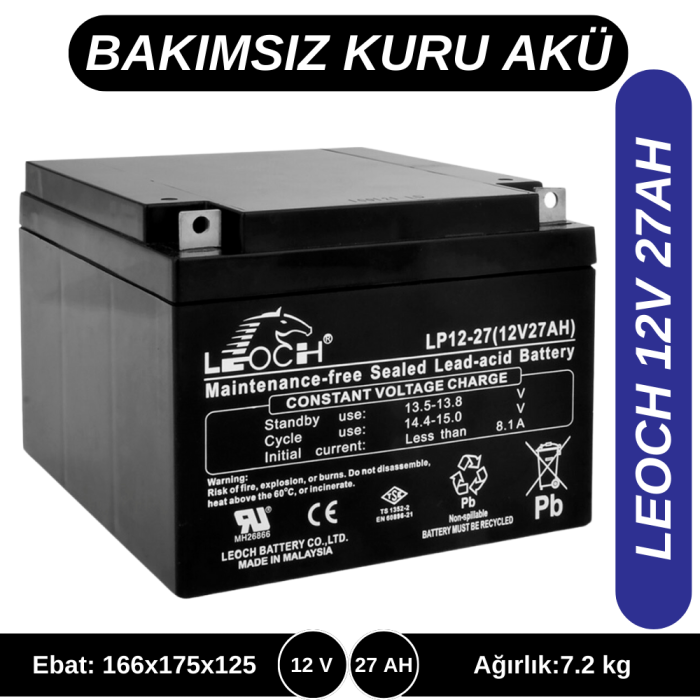 LEOCH 12V 27AH KURU TİP AKÜ