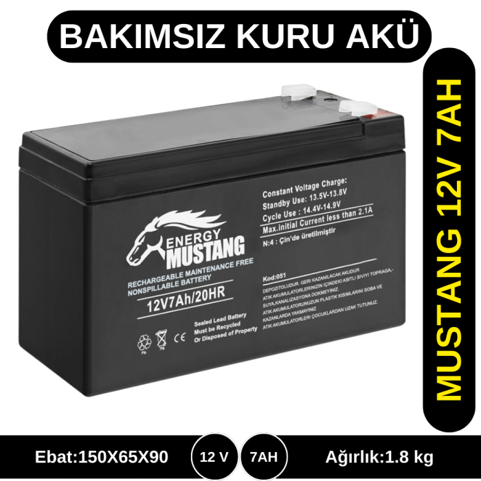 MUSTANG 12V 7AH KURU TİP AKÜ