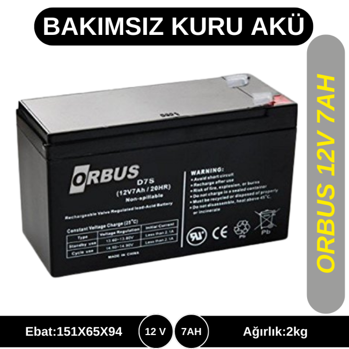 ORBUS 12V 7AH KURU TİP AKÜ
