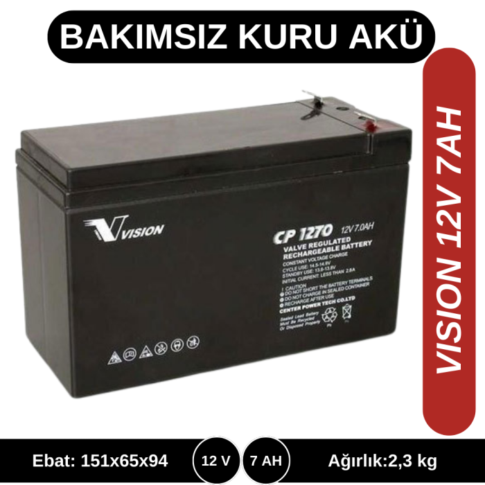 VISION 12V 7AH KURU TİP AKÜ
