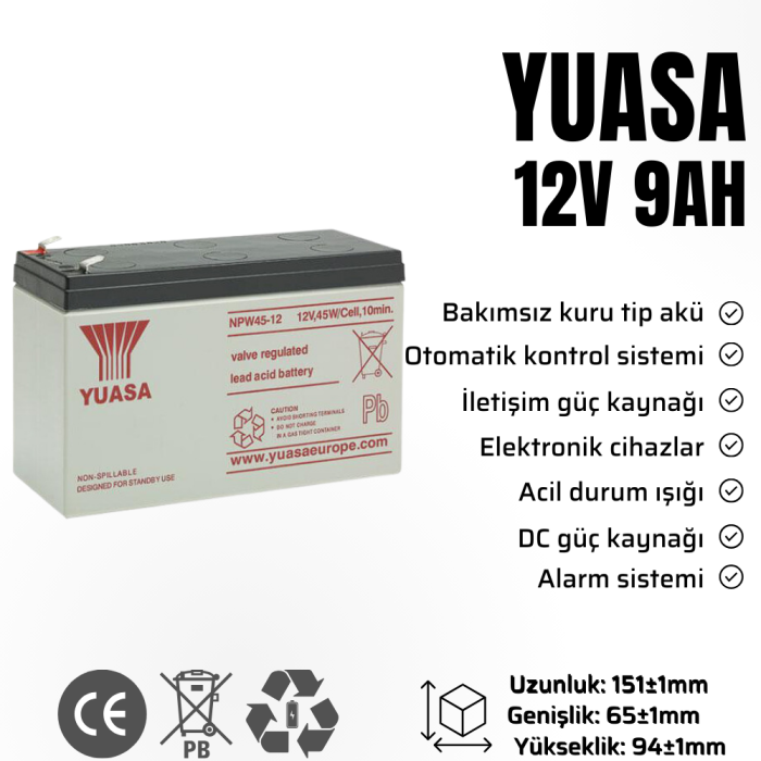 YUASA NPW45-12 12V 9AH KURU TİP AKÜ