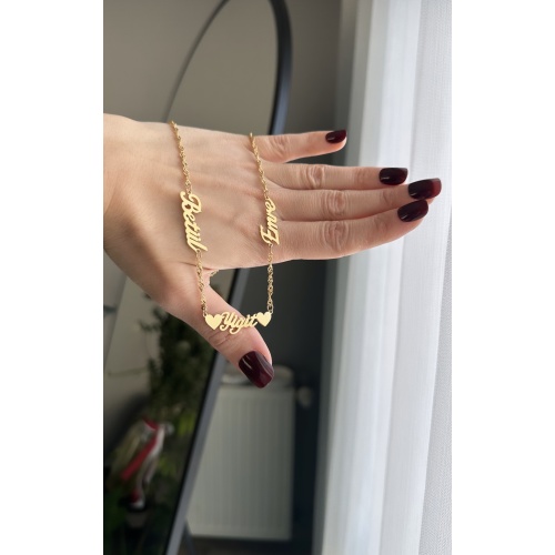 Çelik çift kalpli üç isimli kolye