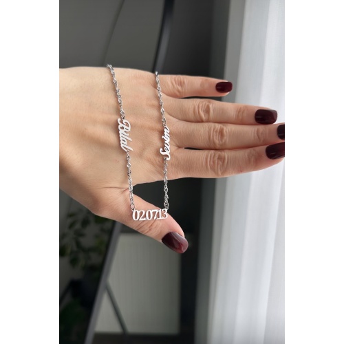 Çelik tarih detaylı iki isimli kolye