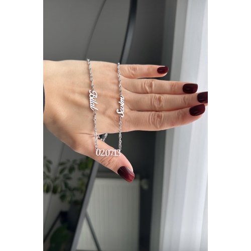 Çelik tarih detaylı iki isimli kolye