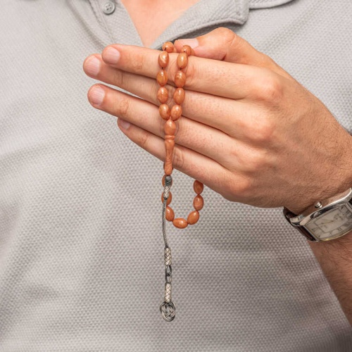 Gümüş Kazaz Püsküllü Sıkma Kehribar Tesbih