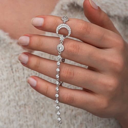 Gümüş Zirkon Taşlı Ay Yıldız Kadın Bileklik