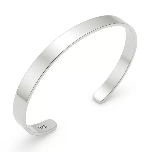 Gümüş Düz Erkek Kelepçe Bilezik