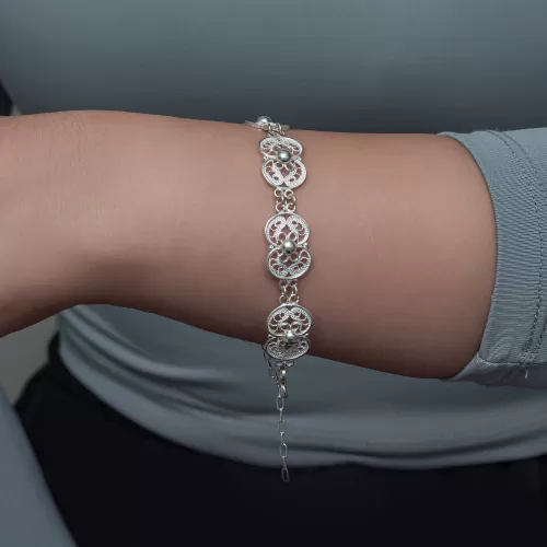 Gümüş Çiçek Motifli Telkari Kadın Bileklik