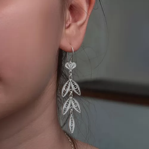 Gümüş Zarif Yaprak Telkari Kadın Küpe