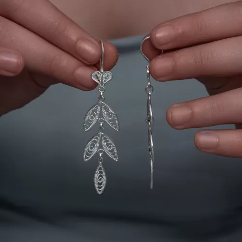 Gümüş Zarif Yaprak Telkari Kadın Küpe