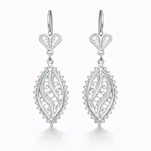 Gümüş Zarif Yaprak Telkari Kadın Küpe