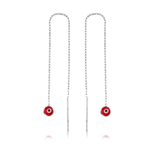 Gümüş Zincirli Kırmızı Nazar Küpe