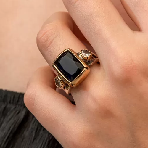 Gümüş Koyu Lacivert Zirkon Taşlı Otantik Kadın Yüzük