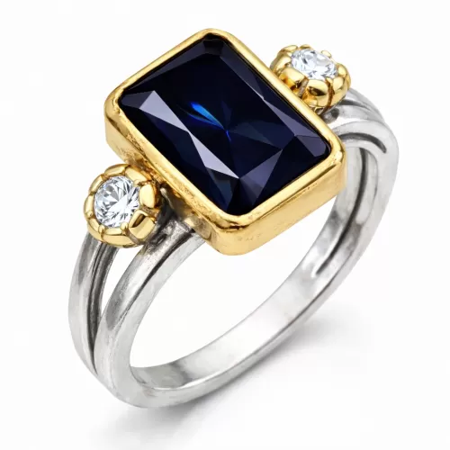 Gümüş Koyu Lacivert Zirkon Taşlı Otantik Kadın Yüzük