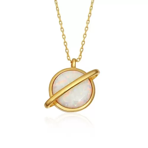 Gümüş Gold Opal Taşlı Gezegen Bayan Kolye