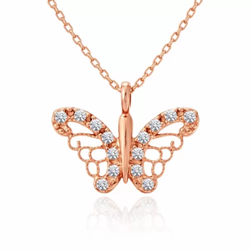 Gümüş Rose Kelebek Kadın Kolye