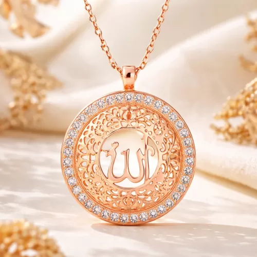 Gümüş Rose Allah Yazılı Kadın Kolye