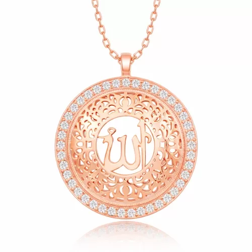 Gümüş Rose Allah Yazılı Kadın Kolye