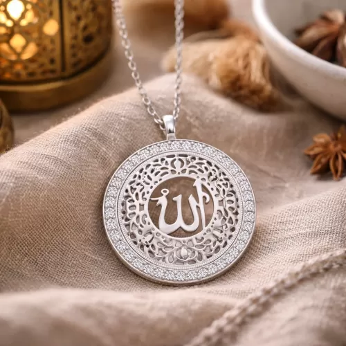 Gümüş Allah Yazılı Kadın Kolye