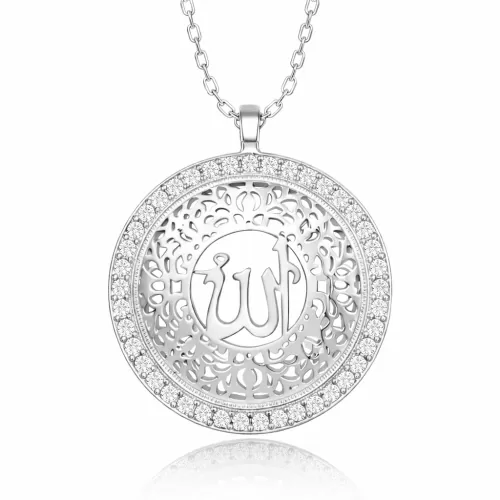Gümüş Allah Yazılı Kadın Kolye