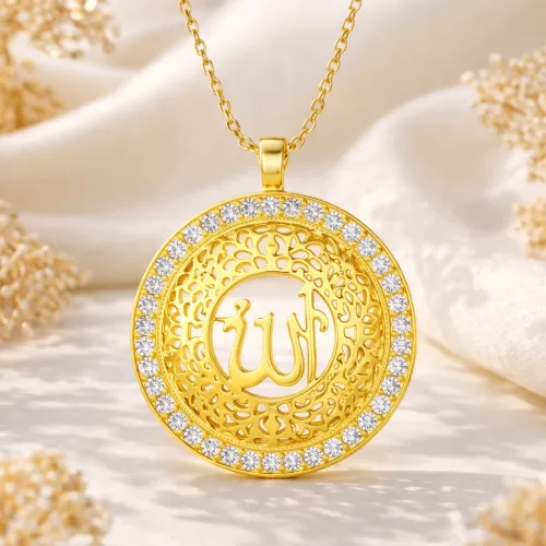 Gümüş Gold Allah Yazılı Kadın Kolye