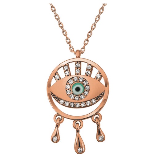 Gümüş Rose Nazarlı Göz Kadın Kolye