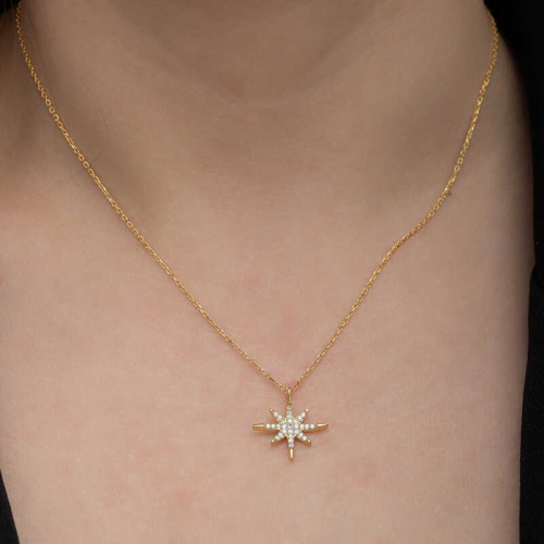 Gümüş Gold Kutup Yıldızı Kadın Kolye