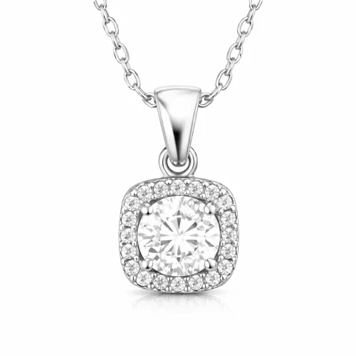 Gümüş Kare Montür Tek Taş Kadın Kolye