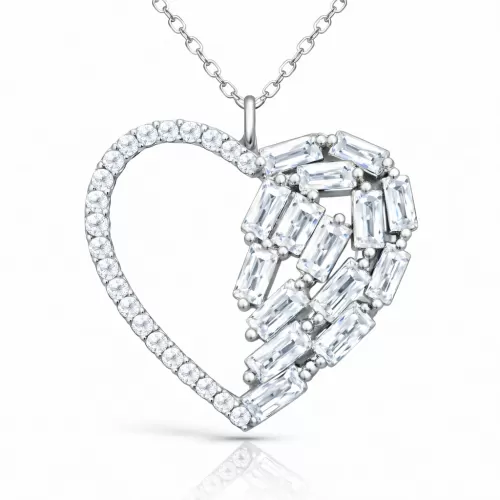 Gümüş Baget Taşlı Kalp Kadın Kolye