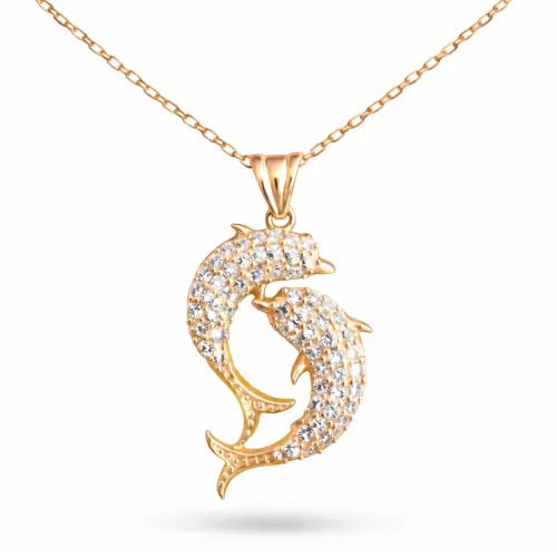 Gümüş Rose Çift Yunus Balığı Kadın Kolye