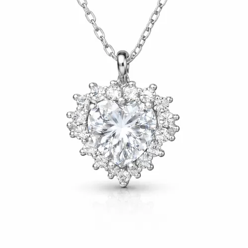 Gümüş Zirkon Taşlı Kalp Kadın Kolye