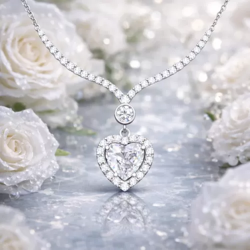 Gümüş Beyaz Zirkon Taşlı Kalp Kadın Kolye