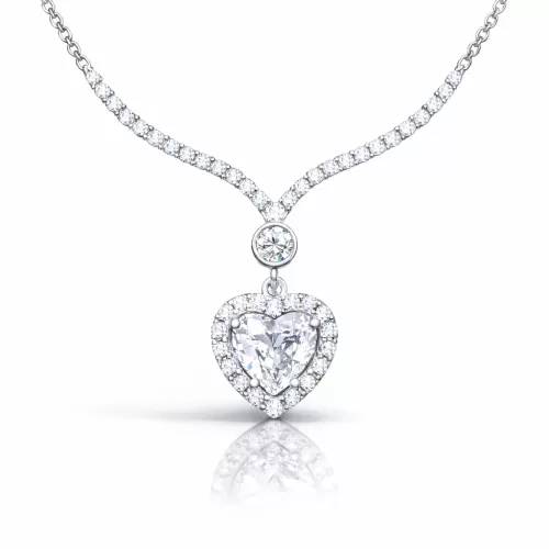 Gümüş Beyaz Zirkon Taşlı Kalp Kadın Kolye