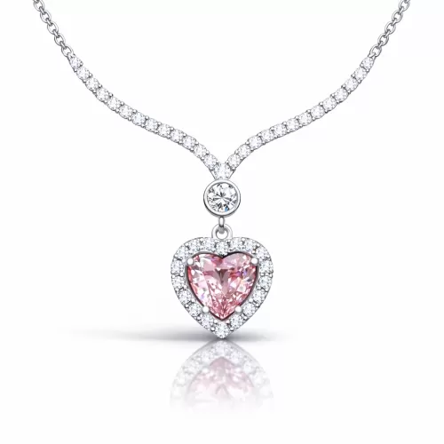 Gümüş Pembe Zirkon Taşlı Kalp Kadın Kolye