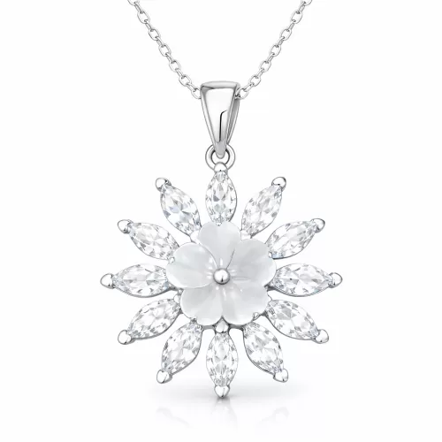 Gümüş Beyaz Manolya Çiçeği Kadın Kolye