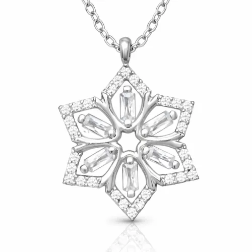 Gümüş Baget Taşlı Çiçek Kadın Kolye