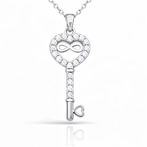 Gümüş Kalpli Sonsuzluk Anahtar Kadın Kolye