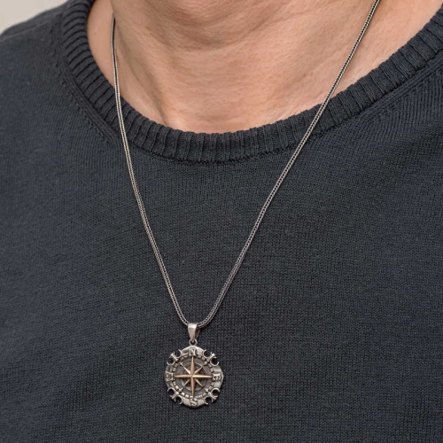 Gümüş Oksitli Pusula Erkek Kolye