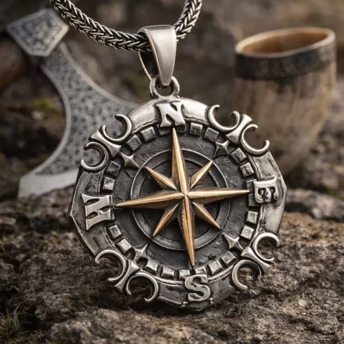 Gümüş Oksitli Pusula Erkek Kolye