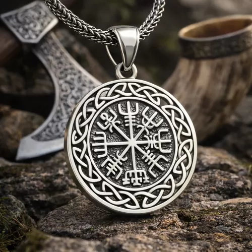 Gümüş Vegvisir Viking Pusulası Erkek Kolye