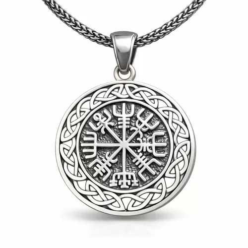 Gümüş Vegvisir Viking Pusulası Erkek Kolye