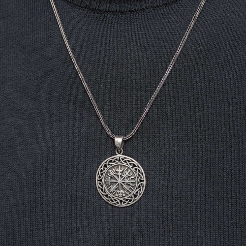 Gümüş Vegvisir Viking Pusulası Erkek Kolye