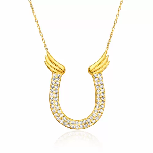 Gümüş Gold Zirkon Taşlı Nal Kadın Kolye