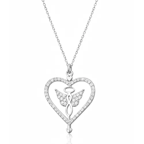 Gümüş Kalp İçinde Kanatlı Sonsuzluk Kolye