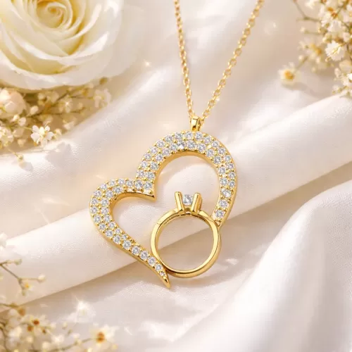 Gümüş Tektaşlı Gold Kalp Kadın Kolye