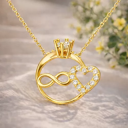 Gümüş Sonsuzluk ve Kalp Taşlı Bayan Kolye