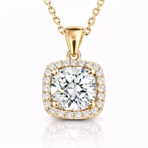 Gümüş Gold Kare Montür Tek Taş Kolye