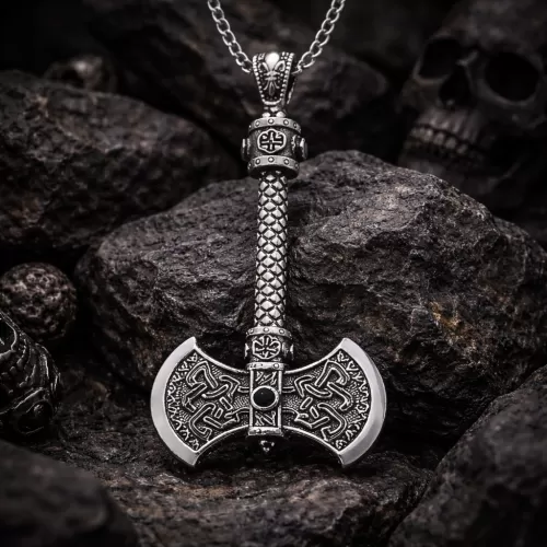 Gümüş Çift Taraflı Balta Kolye