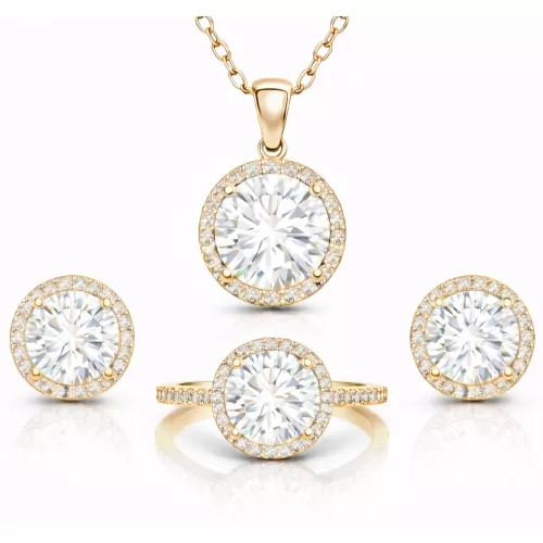 Gümüş Gold Yuvarlak Montür Tek Taş Kadın Set