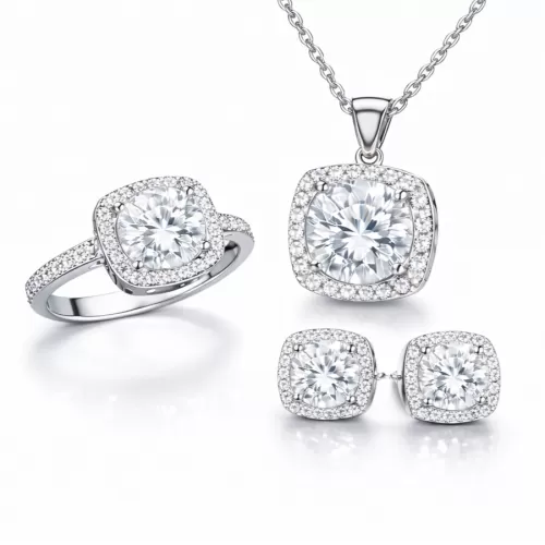 Gümüş Kare Montür Bayan Set